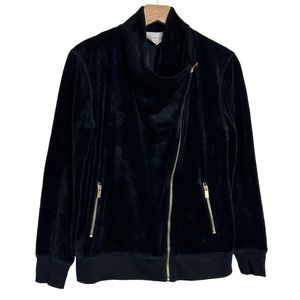 Two by Vince Camuto S black velvet moto sweatshirt jacket with gold zippers